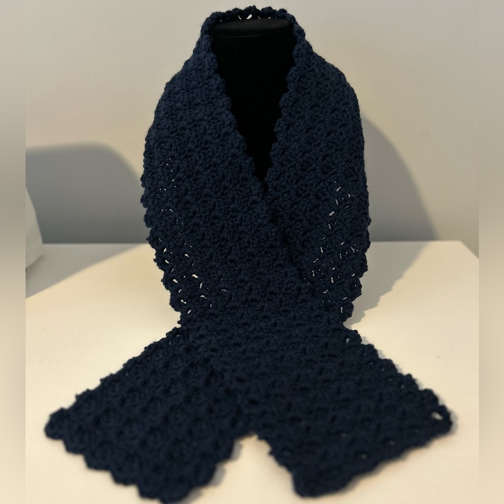 Elegant Navy Blue Crochet Scarf